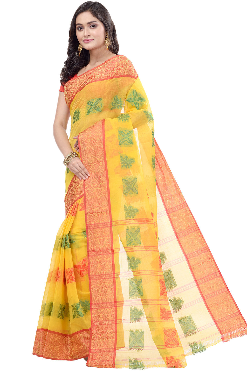 Yellow Pure Cotton Suparna Buti Tant Saree (759)